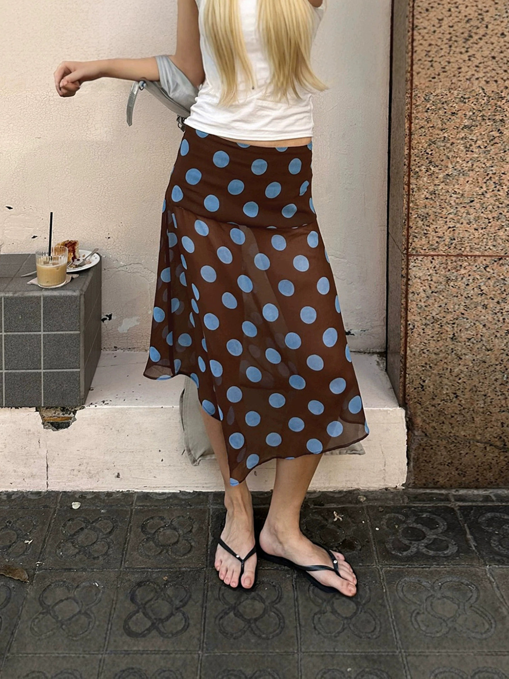Color Block Polka Dot Print Irregular Midi Bodycon Slim Skirt Women Vacation